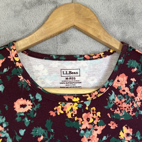 L.L. Bean Shirt Women's M Reg Dark Floral Pima Cotton Crewneck Tee Cottagecore - Picture 4 of 9